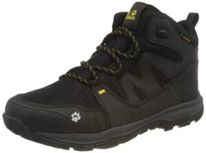 jack wolfskin mtn attack 3 texapore mid k hiking boot, black/burly yellow xt, 11 us unisex big kid