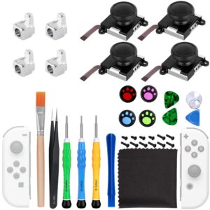 Vanjunn Joycon Repair Tool Kit for Nintendo Switch OLED and Switch 2017, Replacement Thumb Joystick with Latches and Screwdrivers Kit,4 Analog 3D Thumb Sticks and Thumbstick Caps