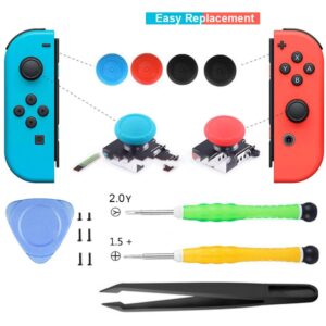 Vanjunn Joycon Repair Tool Kit for Nintendo Switch OLED and Switch 2017, Replacement Thumb Joystick with Latches and Screwdrivers Kit,4 Analog 3D Thumb Sticks and Thumbstick Caps