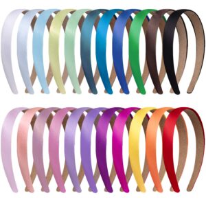 duufin 22 pieces satin headbands 2cm plain headband non-slip hair headband colorful diy headbands for women and girls, 22 colors