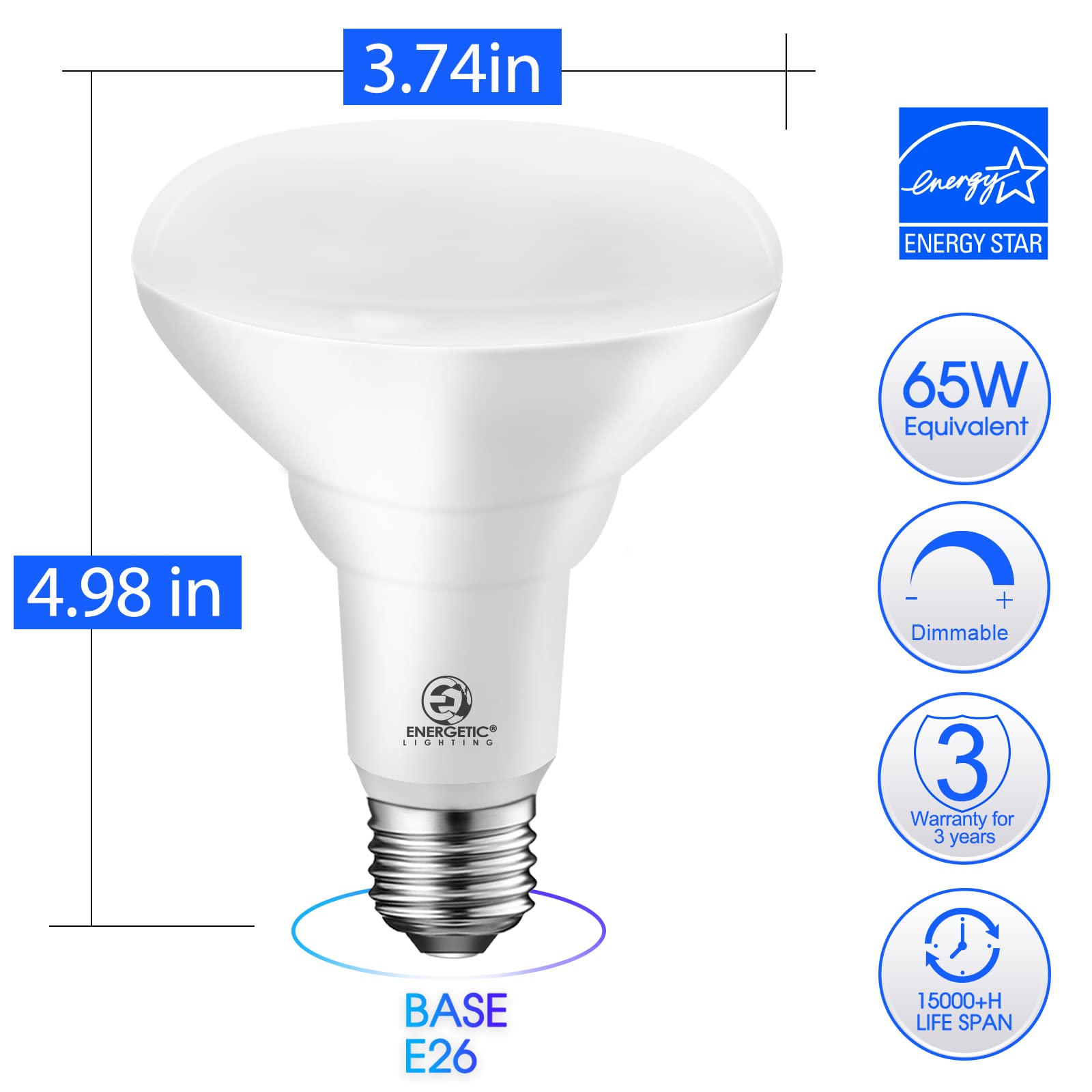 ENERGETIC BR30 LED Flood Lights Indoor, Daylight 5000K, 65W Recessed Light Bulbs, Dimmable, 750lm, Energy Star & CRI 90, UL Listed, 6 Pack