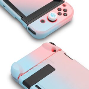 HEATFUN Dockable Case for Nintendo Switch, Switch Hard Shell Case and Switch Thumb Grips - Pink and Blue