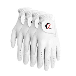 men's golf gloves value 4 pack | 100% finest aa cabretta leather | breathable and durable golf gloves for men | white golf gloves worn on left hand for right handed golfer 4 pack