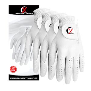 Men's Golf Gloves Value 4 Pack | 100% Finest AA Cabretta Leather | Breathable and Durable Golf Gloves for Men | White Golf Gloves Worn On Left Hand for Right Handed Golfer 4 Pack