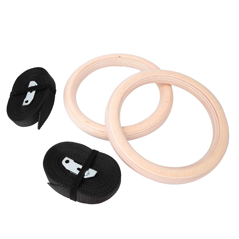 VGEBY Professional Gymnastic Rings Strength Training Birch Wooden Rings with Polyester Straps