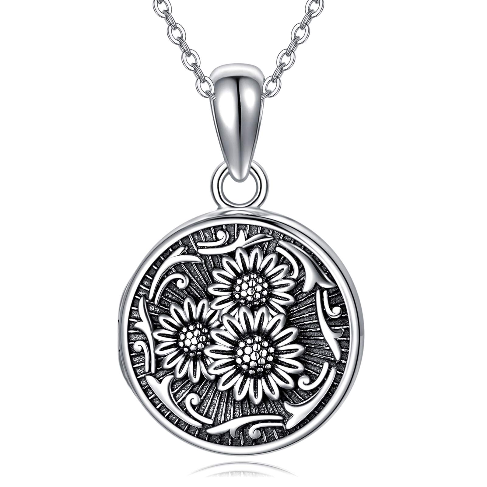 Locket Necklace That Holds Pictures Sunflower Pendant Necklace Jewelry Gifts 925 Sterling Silver Locket Photo Picture Keepsake Pendant You are my Sunshine Gifts for Christmas Birthday Valentine