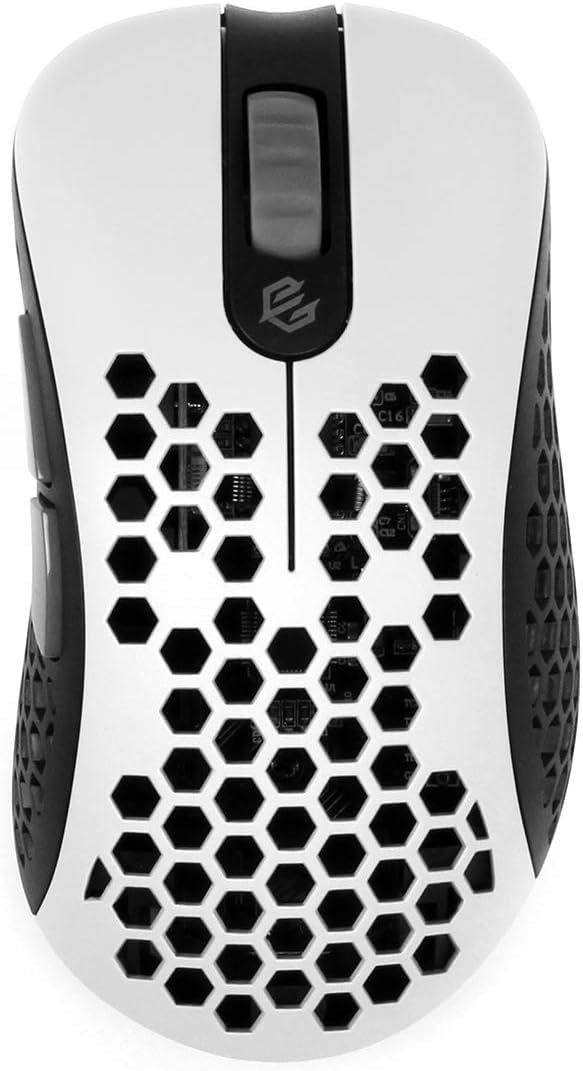 Gwolves Skoll Mini SK-S White 50g Ultralight Weight Honeycomb Design Ergonomic Wired Gaming Mouse with 3389 Sensor - PTFE Skates - 16,000DPI - Detachable Cable (White) (Small)