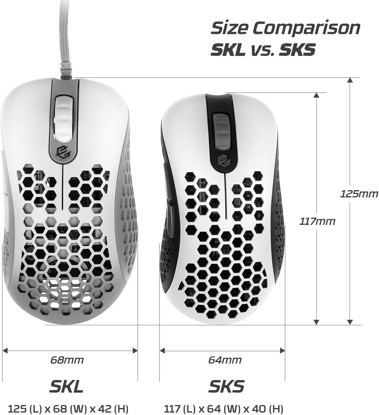 Gwolves Skoll Mini SK-S White 50g Ultralight Weight Honeycomb Design Ergonomic Wired Gaming Mouse with 3389 Sensor - PTFE Skates - 16,000DPI - Detachable Cable (White) (Small)