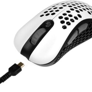 Gwolves Skoll Mini SK-S White 50g Ultralight Weight Honeycomb Design Ergonomic Wired Gaming Mouse with 3389 Sensor - PTFE Skates - 16,000DPI - Detachable Cable (White) (Small)