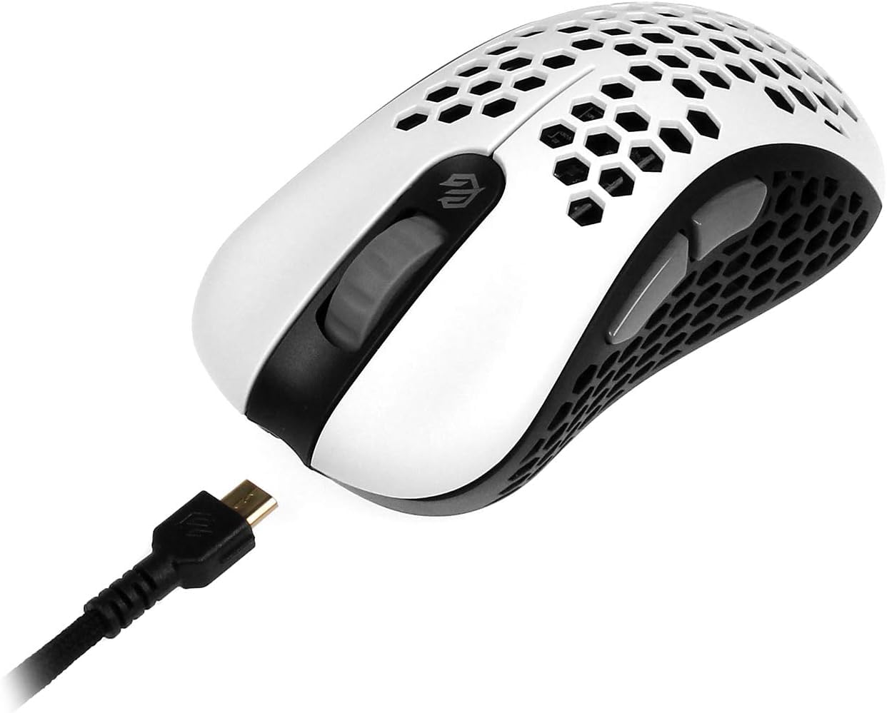 Gwolves Skoll Mini SK-S White 50g Ultralight Weight Honeycomb Design Ergonomic Wired Gaming Mouse with 3389 Sensor - PTFE Skates - 16,000DPI - Detachable Cable (White) (Small)