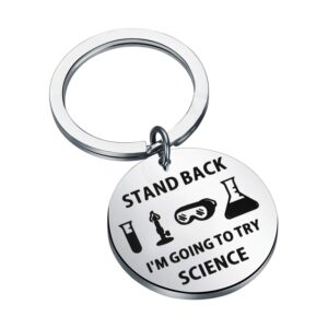 WSNANG Scientist Gift Stand Back I'M Going To Try Science Keychain Science Lover Laboratory Gifts Biology Chemistry Teacher, Student Gift Science Graduation Gift (Scientist Keychain)