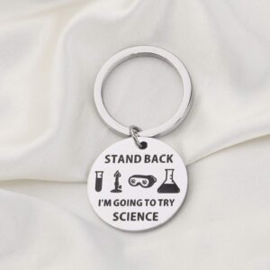 WSNANG Scientist Gift Stand Back I'M Going To Try Science Keychain Science Lover Laboratory Gifts Biology Chemistry Teacher, Student Gift Science Graduation Gift (Scientist Keychain)