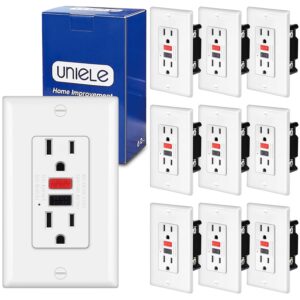 (10 Pack) UNIELE Non-Tamper Resistant GFCI Receptacle Outlet, 15 Amp Ground Fault Circuit Interrupter, GFI Outlets with LED Indicator, Wallplate Included, ETL Listed