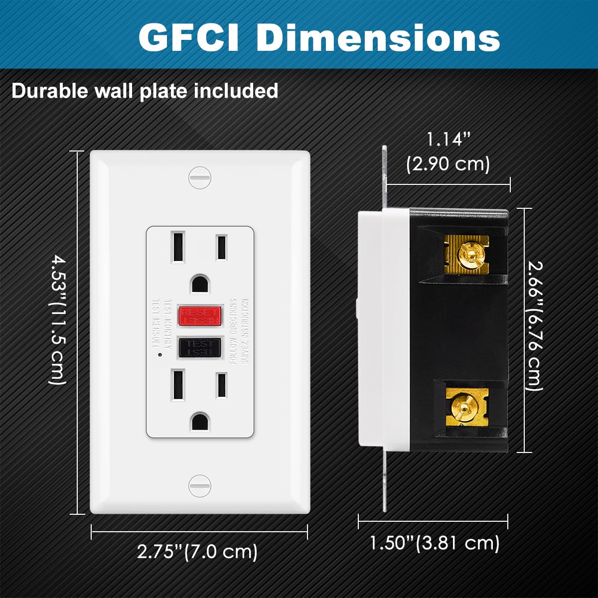 (10 Pack) UNIELE Non-Tamper Resistant GFCI Receptacle Outlet, 15 Amp Ground Fault Circuit Interrupter, GFI Outlets with LED Indicator, Wallplate Included, ETL Listed