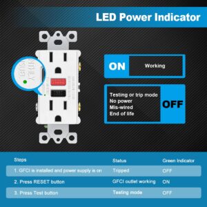 (10 Pack) UNIELE Non-Tamper Resistant GFCI Receptacle Outlet, 15 Amp Ground Fault Circuit Interrupter, GFI Outlets with LED Indicator, Wallplate Included, ETL Listed