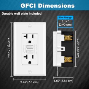 (10 Pack) UNIELE 20 Amp Slim Non-Tamper Resistant GFCI Outlet, GFI Receptacle with LED Indicator, 20A/125V, Wallplate Included, ETL Certified