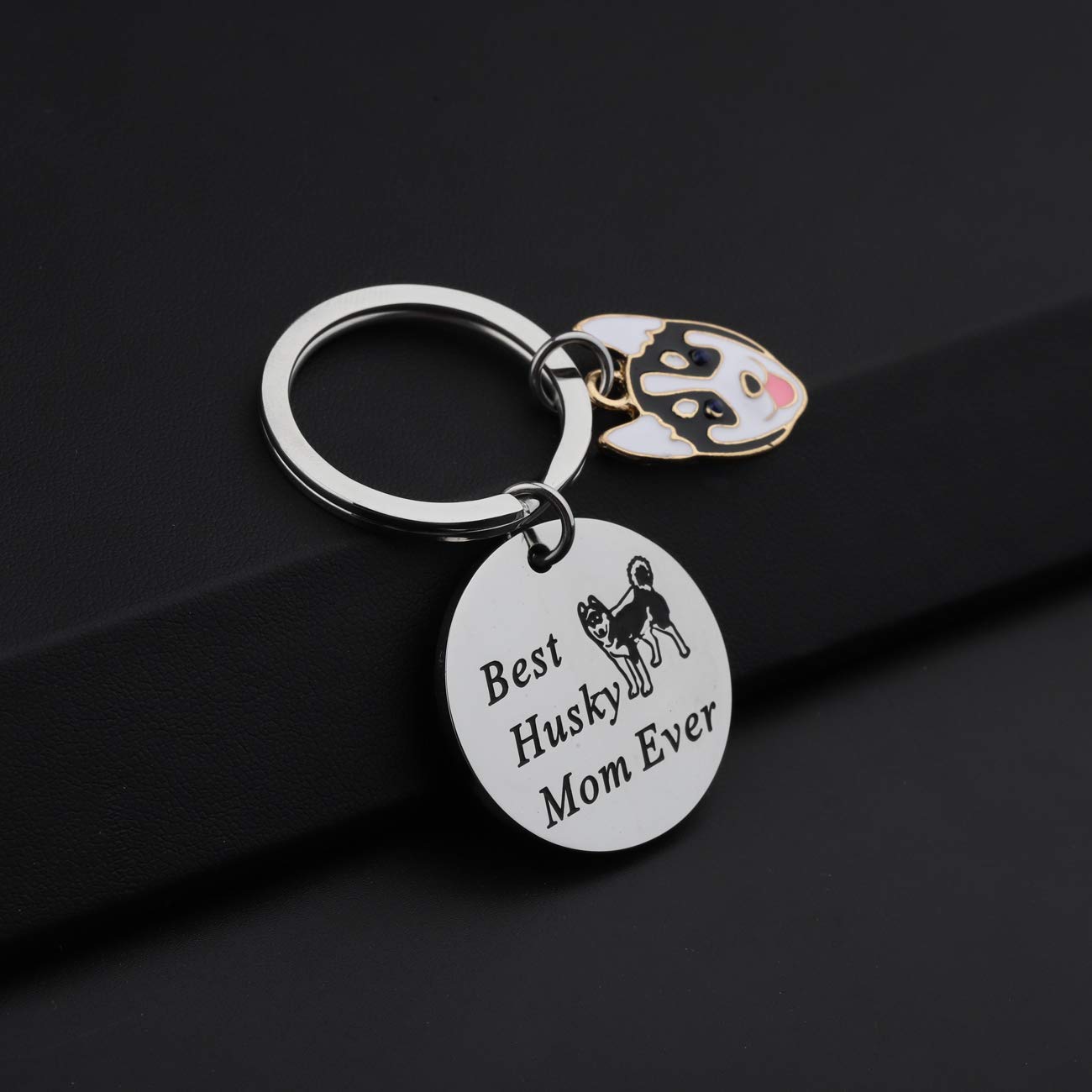 PENQI Husky Keychain Husky Jewelry Best Husky Mom Ever Keychain Dog Mom Ever Gift Dog Lover Dogs Jewelry for Husky Lover (sliver)