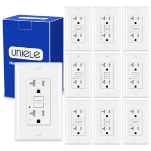 (10 Pack) UNIELE 20 Amp WR GFCI Receptacle Outlet, Outdoor Weather-Resistant GFI, Ground Fault Circuit Interrupter, Wallplate Included, ETL Listed, White