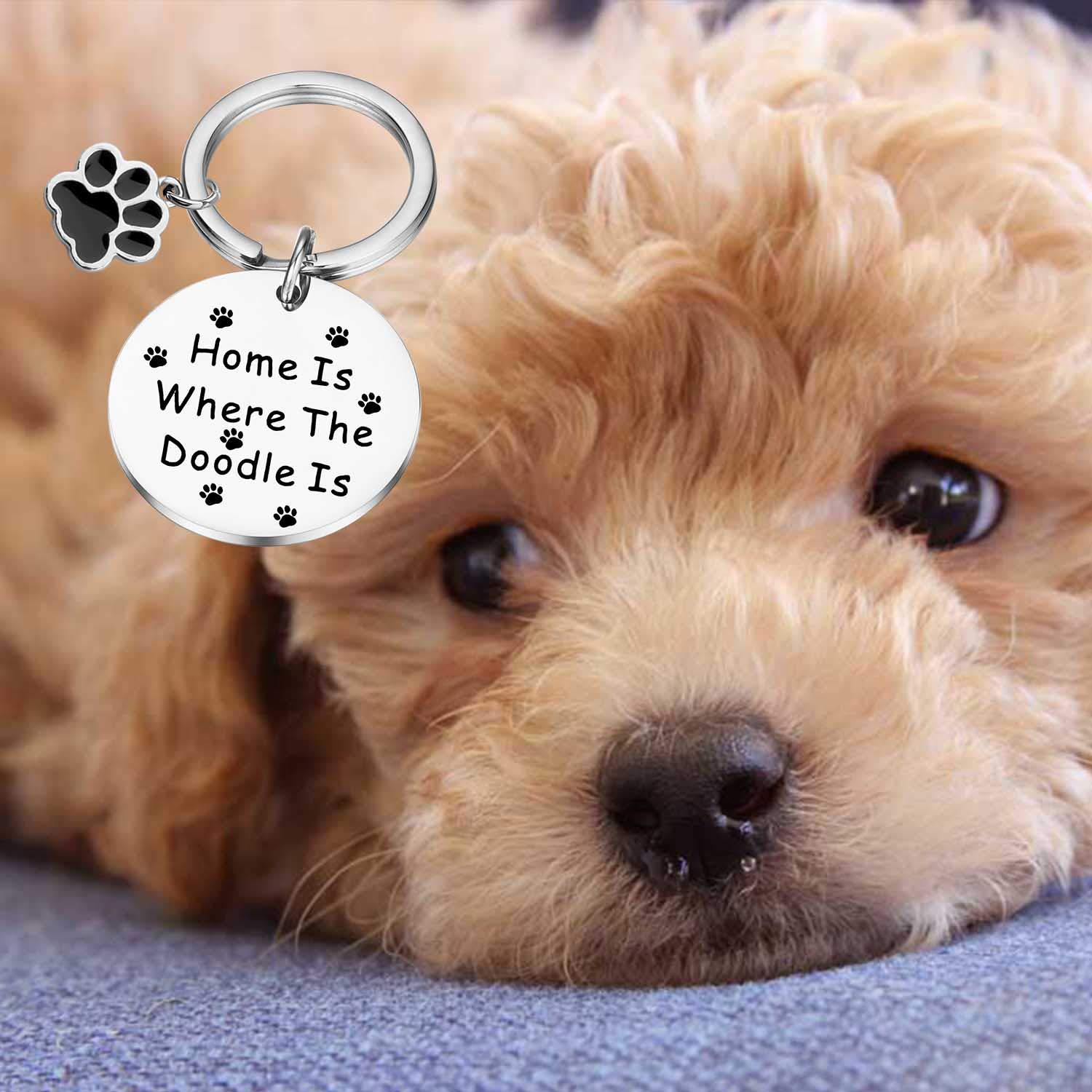 PLITI Golden Poodle Gifts Dog Mom Gifts Dog Dad Gifts Dog Lover Gifts Pet Parent Gift for Couple Dog Owner Gifts Labor Doodle Gifts Home Is Where The Doodle Is Keychain