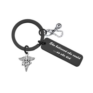 MYOSPARK Nurse Practitioner Gift She Believed She Could So She Did Keychain NP Jewelry Nurse Keychain (She Believed NP black)