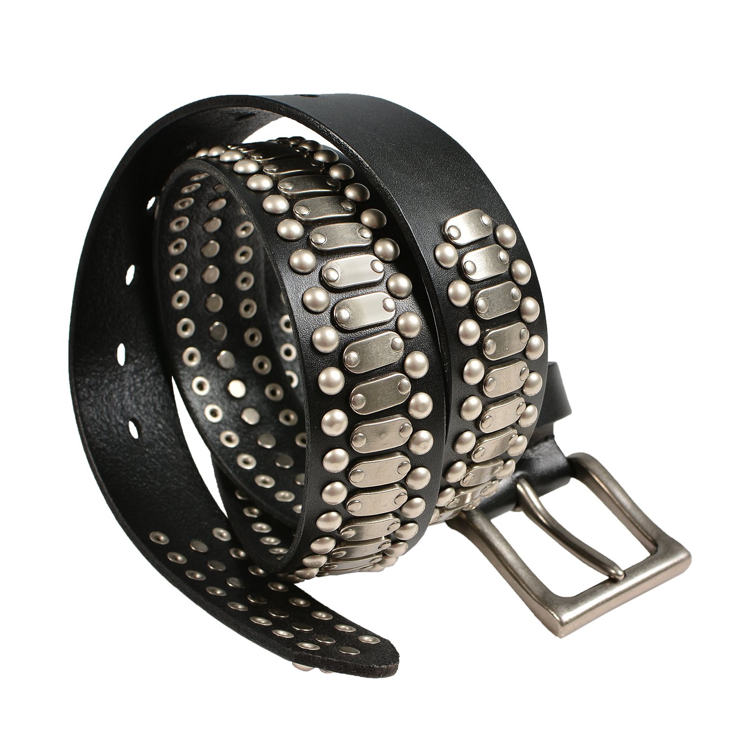 FIORETTO Stylish Mens Studded Casual Italian Cowhide Leather Belts For Jeans Punk Rock Rivets Belt With Buckle For Men Black