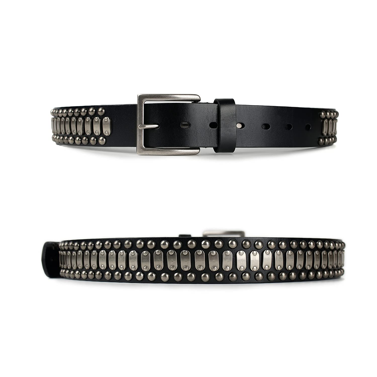 FIORETTO Stylish Mens Studded Casual Italian Cowhide Leather Belts For Jeans Punk Rock Rivets Belt With Buckle For Men Black