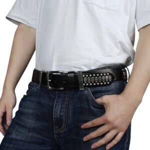 FIORETTO Stylish Mens Studded Casual Italian Cowhide Leather Belts For Jeans Punk Rock Rivets Belt With Buckle For Men Black