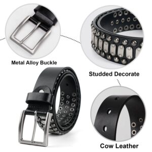 FIORETTO Stylish Mens Studded Casual Italian Cowhide Leather Belts For Jeans Punk Rock Rivets Belt With Buckle For Men Black