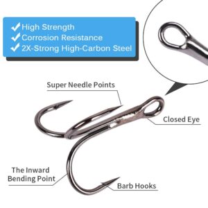 UCEC Fishing Hooks Treble Hooks Kit for Saltwater Freshwater, High Carbon Steel Hooks Strong Sharp Round Bend for Catfish Trout Hard Baits Lures Fishing, Size 2# 4# 6# 8# 10#, 50pcs/Box