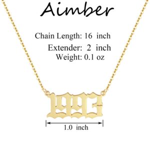 Aimber Birth Year Necklace 18K Gold Plated Birth Year Number Pendant Necklace Stainless Steel Birthday Year Necklace for Women,1970-2024(1993)