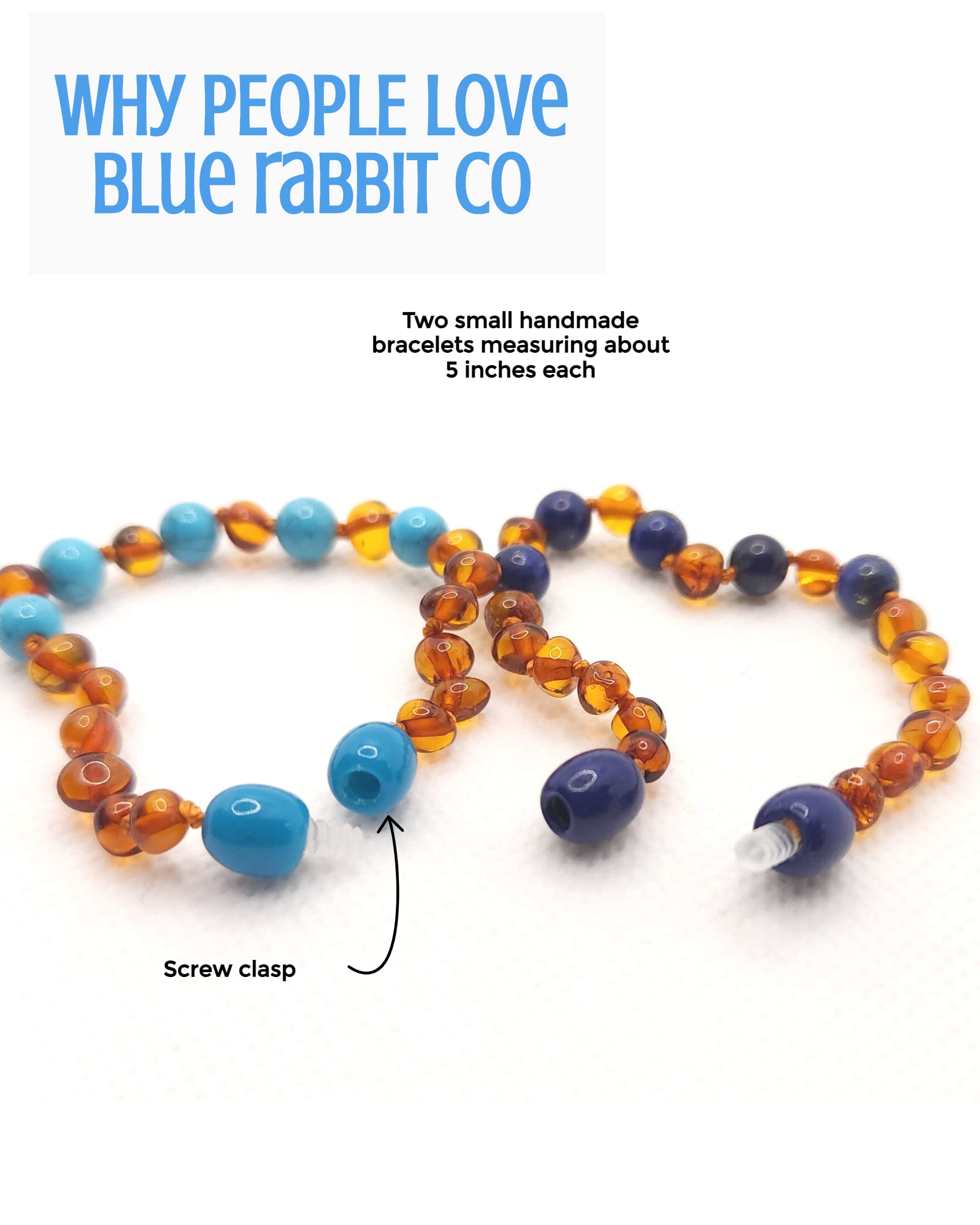 Blue Rabbit Co Two Amber Bracelets (~5.20-5.25 inches) | GIA Certified 100% Pure Baltic Amber - Unisex (Cognac/Turquoise Amber Jewelry)