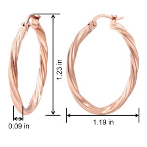 Michael Zweig Rose Gold Plated Sterling Silver Twist Hoop Earrings with Click-Top Tube Size 2.0mm Hoops Outside Diameter 30mm