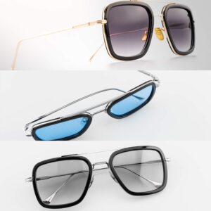 Lasla Tony Stark Sunglasses Polarized Sunglasses for Men Women Aviator Square Metal Frame Spiderman ironman edith glasses