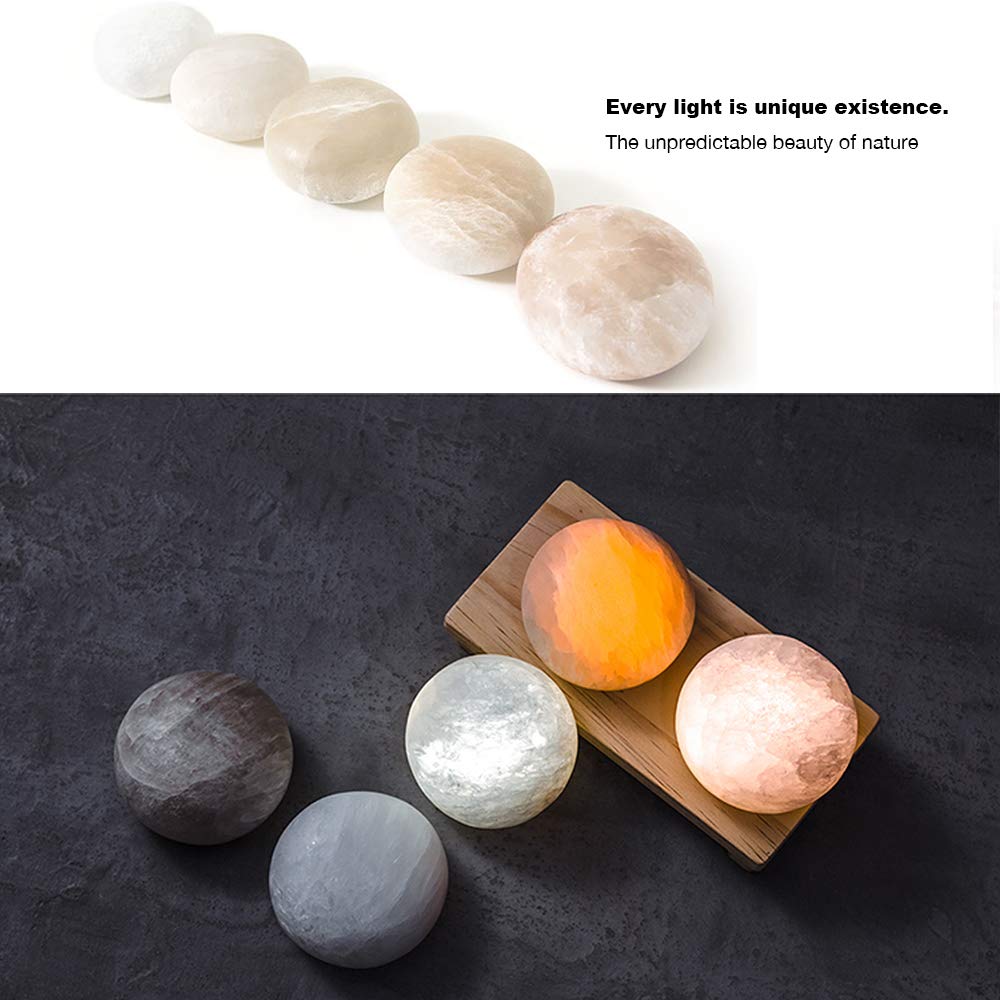 MIYA LIFE USB Rechargable Tap Lights, Hand Carved from Natural Selenite Stone, with LED Dimmer Switch (White/Warm/Yellow), Decoration for Cabinets/Closets/Bedroom Lights (Selenite Lights)