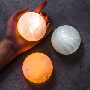 MIYA LIFE USB Rechargable Tap Lights, Hand Carved from Natural Selenite Stone, with LED Dimmer Switch (White/Warm/Yellow), Decoration for Cabinets/Closets/Bedroom Lights (Selenite Lights)