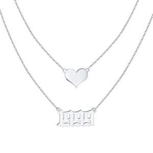 18K Gold Plated Birth Year Initial Necklace with Heart, Old English Lucky Number Choker Personalized Letter Necklace Layer Pendant Charm Gift for Women, Best Friend