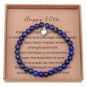 birthday gifts for 60 year old woman lapis lazuli bead bracelet with sterling silver heart charm gifts for turning 60 with card and gift box