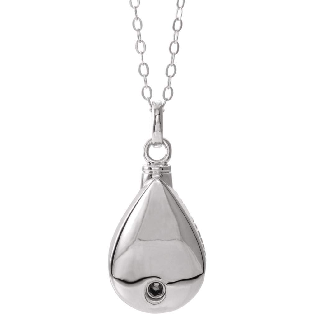 The Men's Jewelry Store (Unisex Jewelry) Antiqued Sterling Silver December CZ Birthstone Teardrop Ash Holder Cremation Urn Ash Holder Necklace 18 Inches