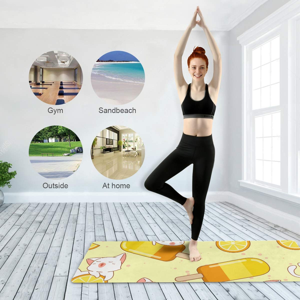 Travel Yoga Mat Non Slip - Kawaii Cat Orange Ice Cream Foldable Exercise Mat Lightweight Work Out Mat with Bag Sweat Absorbent Travel Yoga Mat for Yoga Pilates Fitness