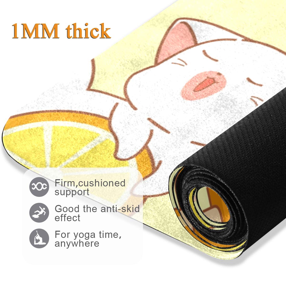 Travel Yoga Mat Non Slip - Kawaii Cat Orange Ice Cream Foldable Exercise Mat Lightweight Work Out Mat with Bag Sweat Absorbent Travel Yoga Mat for Yoga Pilates Fitness