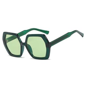 Freckles Mark Retro Oversized Hexagon Sunglasses for Women Irregular Trendy 60s Vintage Polygon Sun Glasses for Ladies (Green)