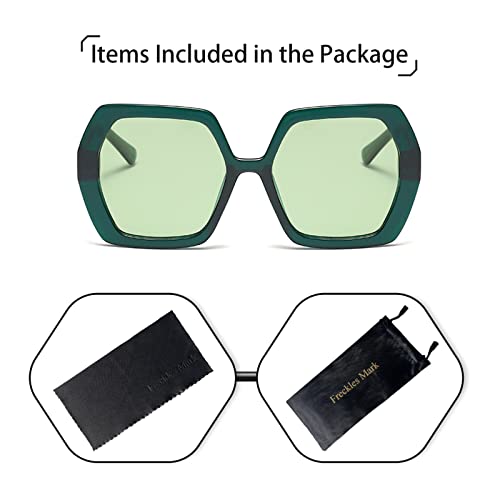 Freckles Mark Retro Oversized Hexagon Sunglasses for Women Irregular Trendy 60s Vintage Polygon Sun Glasses for Ladies (Green)