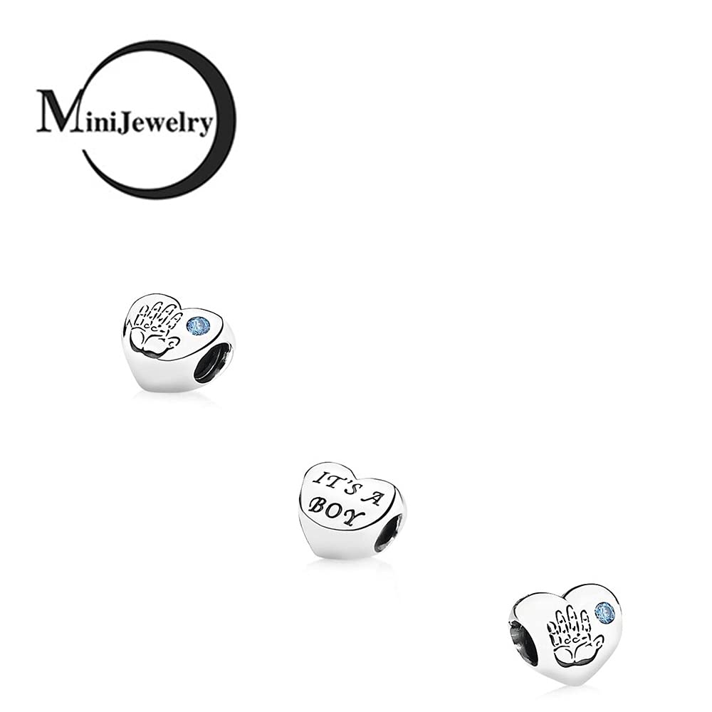 MiniJewelry Baby Boy Love Heart Charm fits Pandora Moments Bracelets Birthday Christmas Mom Mother Mum Son Blue CZ