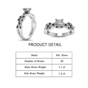 Jeulia Women 2.5 Carat Princess Cut Wedding Band Rings Engagement 925 Sterling Silver Twisted Eternity Birthstone Rings Anniversary Promise with Jewelry Gift Box (Black, 9.5)