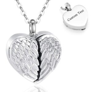 EUDORA Wings can Opened Urn Necklace Personalized Cremation Urn DIY Picture Necklace for Humen Pet Dog Cat Ashes Sterling Silver Heart Necklace Custom Pendant Jewelry for Women Man, 20" chain