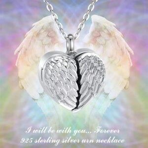 EUDORA Wings can Opened Urn Necklace Personalized Cremation Urn DIY Picture Necklace for Humen Pet Dog Cat Ashes Sterling Silver Heart Necklace Custom Pendant Jewelry for Women Man, 20" chain