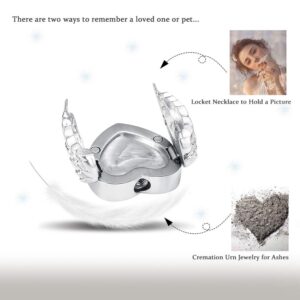 EUDORA Wings can Opened Urn Necklace Personalized Cremation Urn DIY Picture Necklace for Humen Pet Dog Cat Ashes Sterling Silver Heart Necklace Custom Pendant Jewelry for Women Man, 20" chain