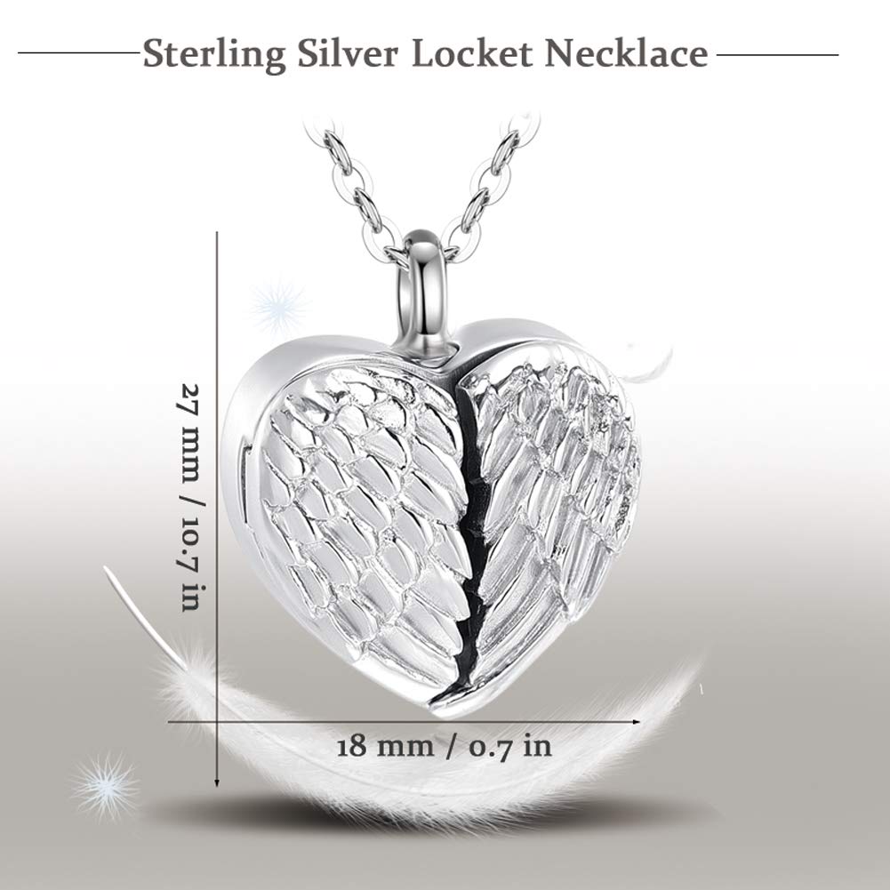 EUDORA Wings can Opened Urn Necklace Personalized Cremation Urn DIY Picture Necklace for Humen Pet Dog Cat Ashes Sterling Silver Heart Necklace Custom Pendant Jewelry for Women Man, 20" chain