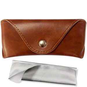 loghog portable leather glasses case,mother's day gifts durable soft sunglasses pouch slim case for women men horizontal eyeglass case （button - brown）