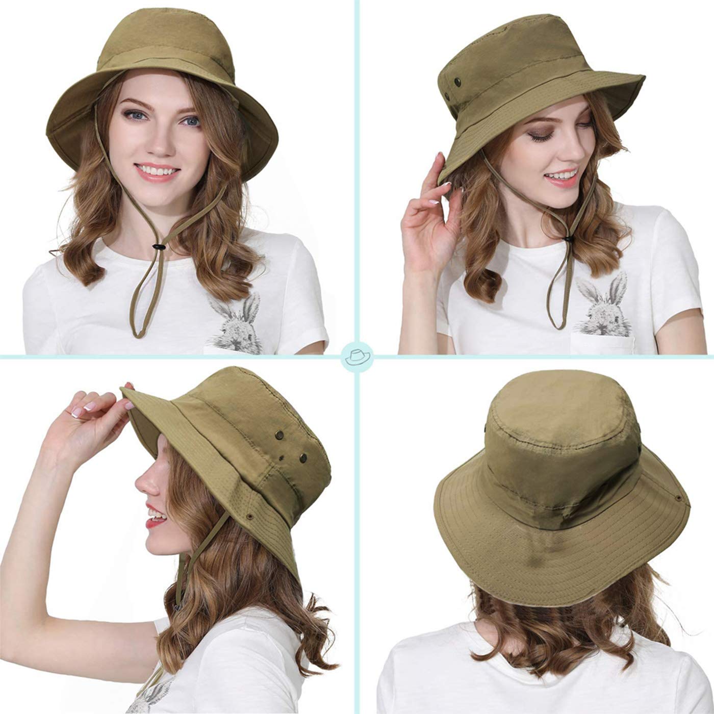 Taeku Fishing Hat, Wide Brim Boonie Hat Sun Protection Cap Breathable Safari Hat for Man Woman (Khaki)